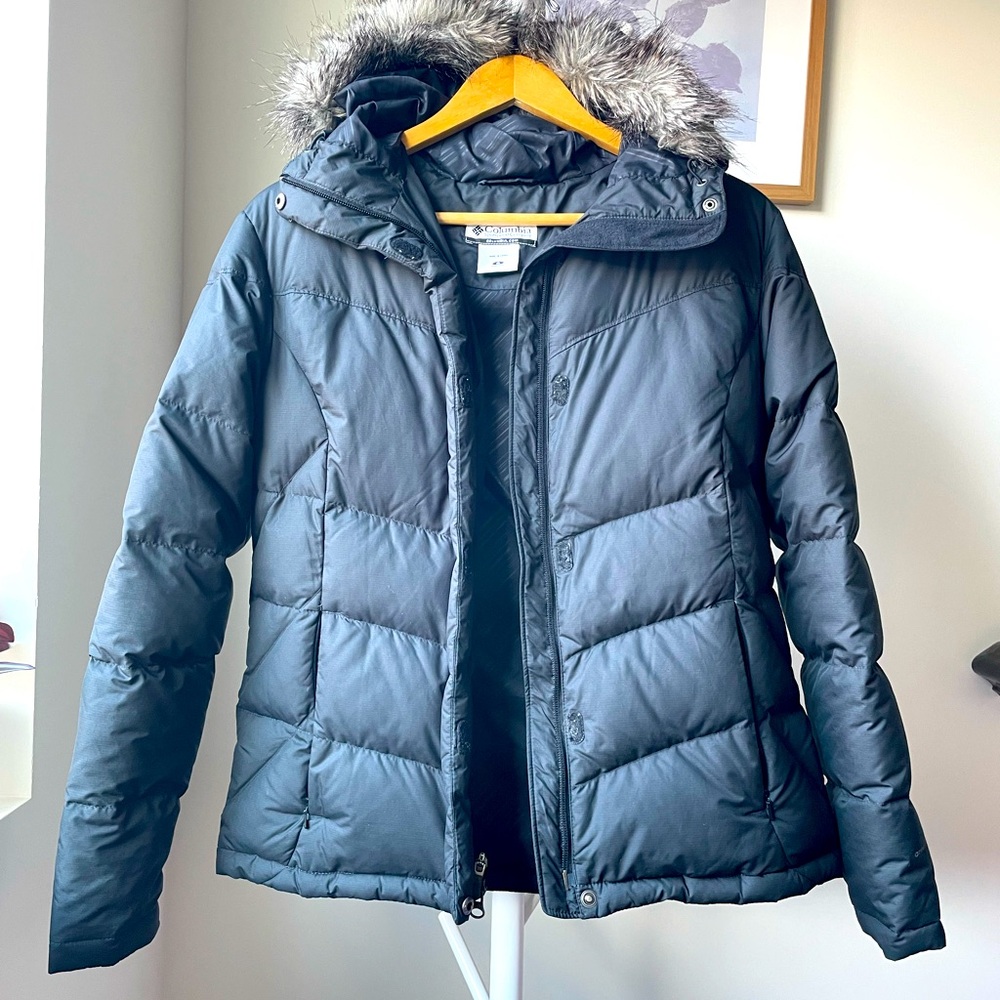 Black Columbia Parka with Faux Fur Hood